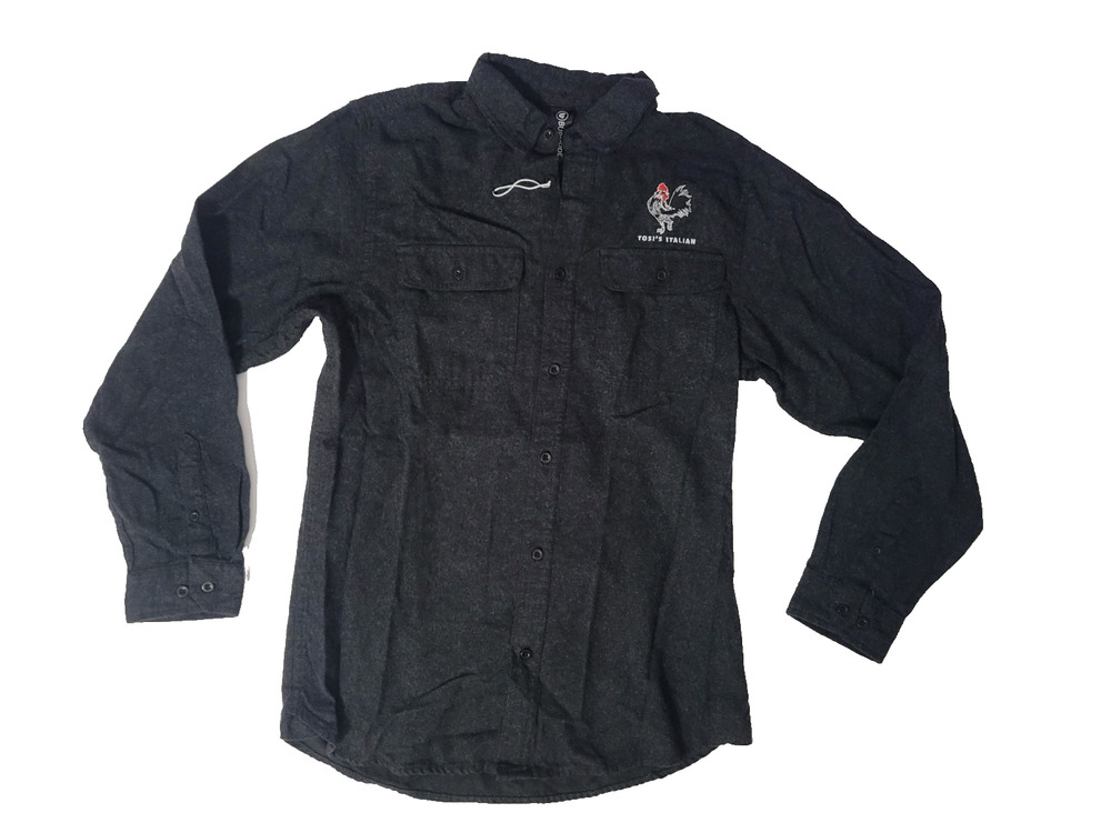 Burnside Mens M Charcoal Flannel Shirt Tony's Italian Rooster Embroidered Logo